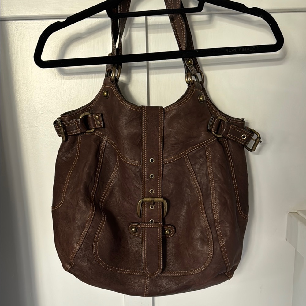Brown Leather Mania Shoulder Bag, made in Italy